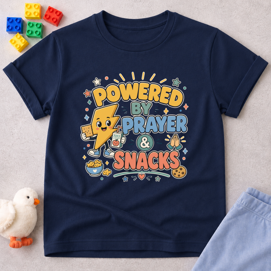 Powered By Prayer And Snacks Toddler T-shirt