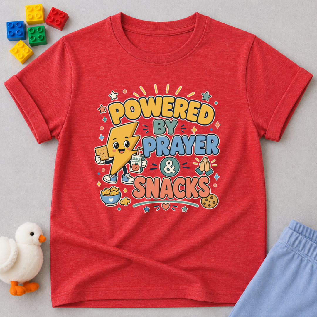 Powered By Prayer And Snacks Toddler T-shirt
