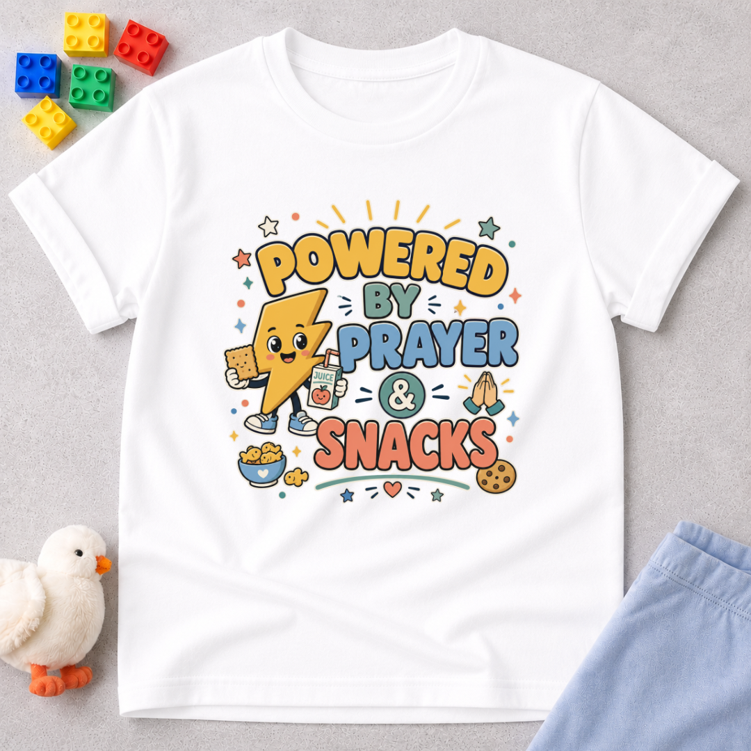 Powered By Prayer And Snacks Toddler T-shirt