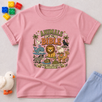 Animals of The Bible Christian kids shirt in pink featuring Bible animal illustrations and educational faith design
