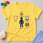 Armor Of Faith Christian kids shirt in Yellow featuring symbols representing salvation faith truth and peace
