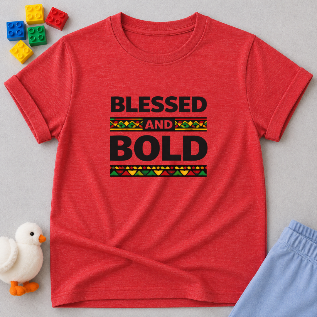 Blessed and Bold Faith Shirt Christian kids shirt in Heather Red featuring bold faith typography and inspirational message