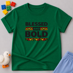Blessed and Bold Faith Shirt Christian kids shirt in Kelly Green featuring bold faith typography and inspirational message