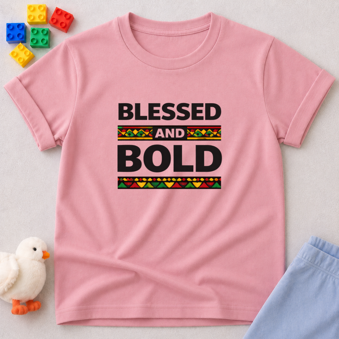 Blessed and Bold Faith Shirt Christian kids shirt in Pink featuring bold faith typography and inspirational message