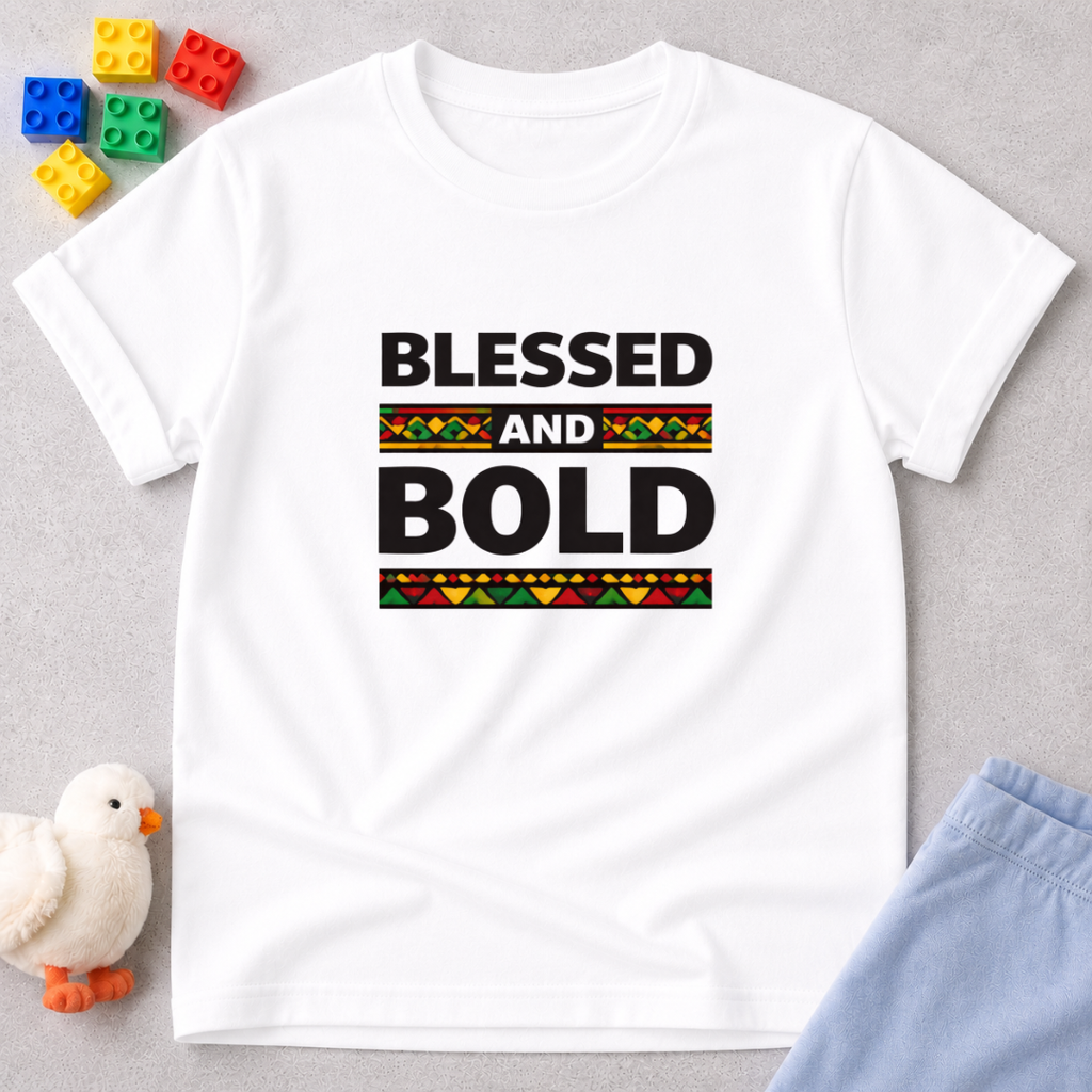 Blessed and Bold Faith Shirt Christian kids shirt in White featuring bold faith typography and inspirational message