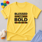 Blessed and Bold Faith Shirt Christian kids shirt in Yellow featuring bold faith typography and inspirational message