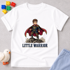 Brave Kingdom Warrior Christian kids shirt in White featuring a young warrior faith character