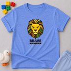 Brave Lion Faith Shirt Christian kids shirt in Blue featuring Lion of Judah artwork and courage message
