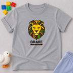 Brave Lion Faith Shirt Christian kids shirt in Gray featuring Lion of Judah artwork and courage message