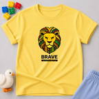 Brave Lion Faith Shirt Christian kids shirt in Yellow featuring Lion of Judah artwork and courage message