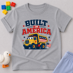 Built in America Truck Shirt Christian kids shirt in gray featuring a patriotic construction truck
