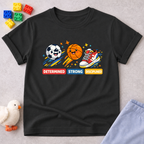 Champions Character Builder Christian kids shirt in Black featuring sports icons and positive character-building values