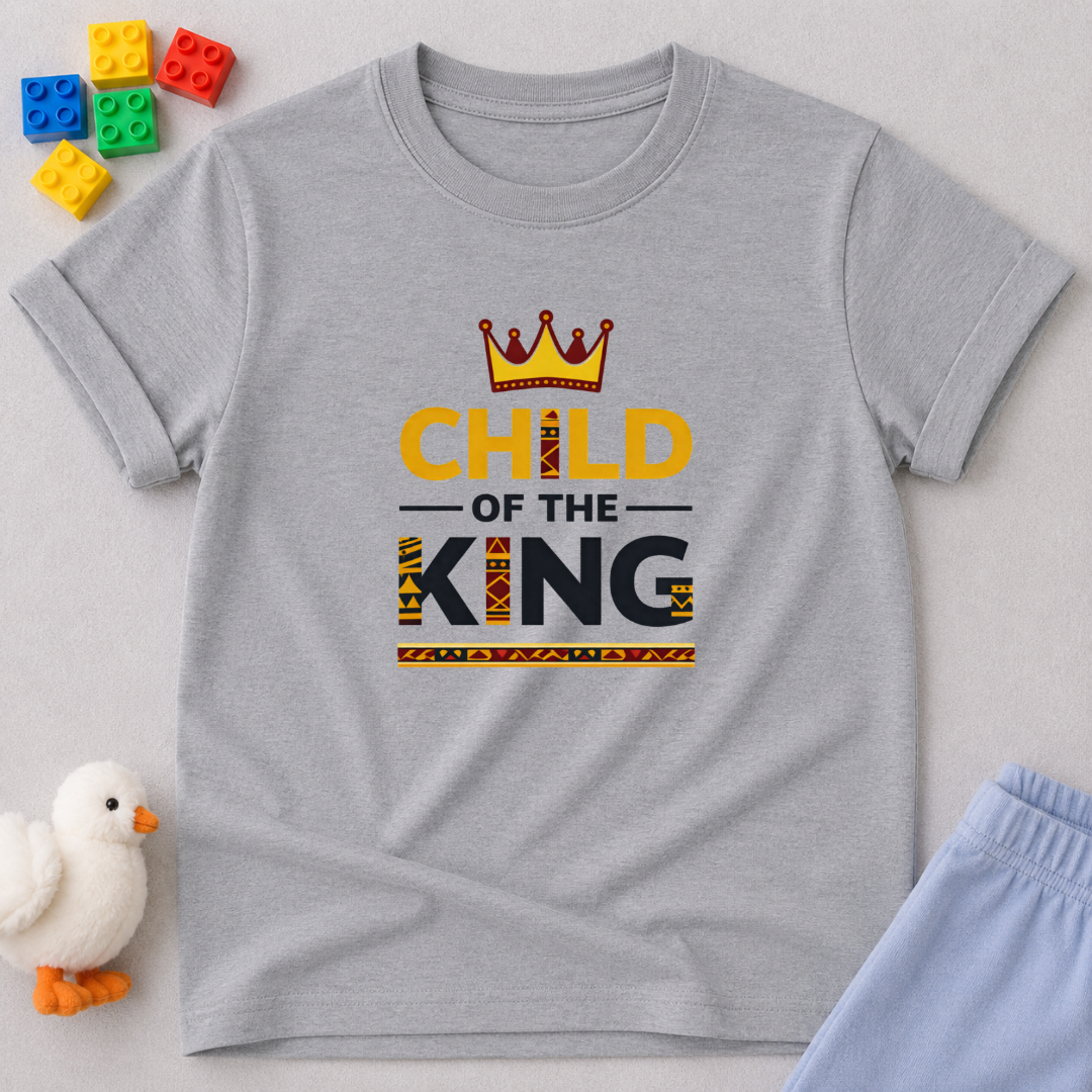 Child of the King Classic Shirt Christian kids shirt in Gray featuring crown artwork and faith-inspired typography