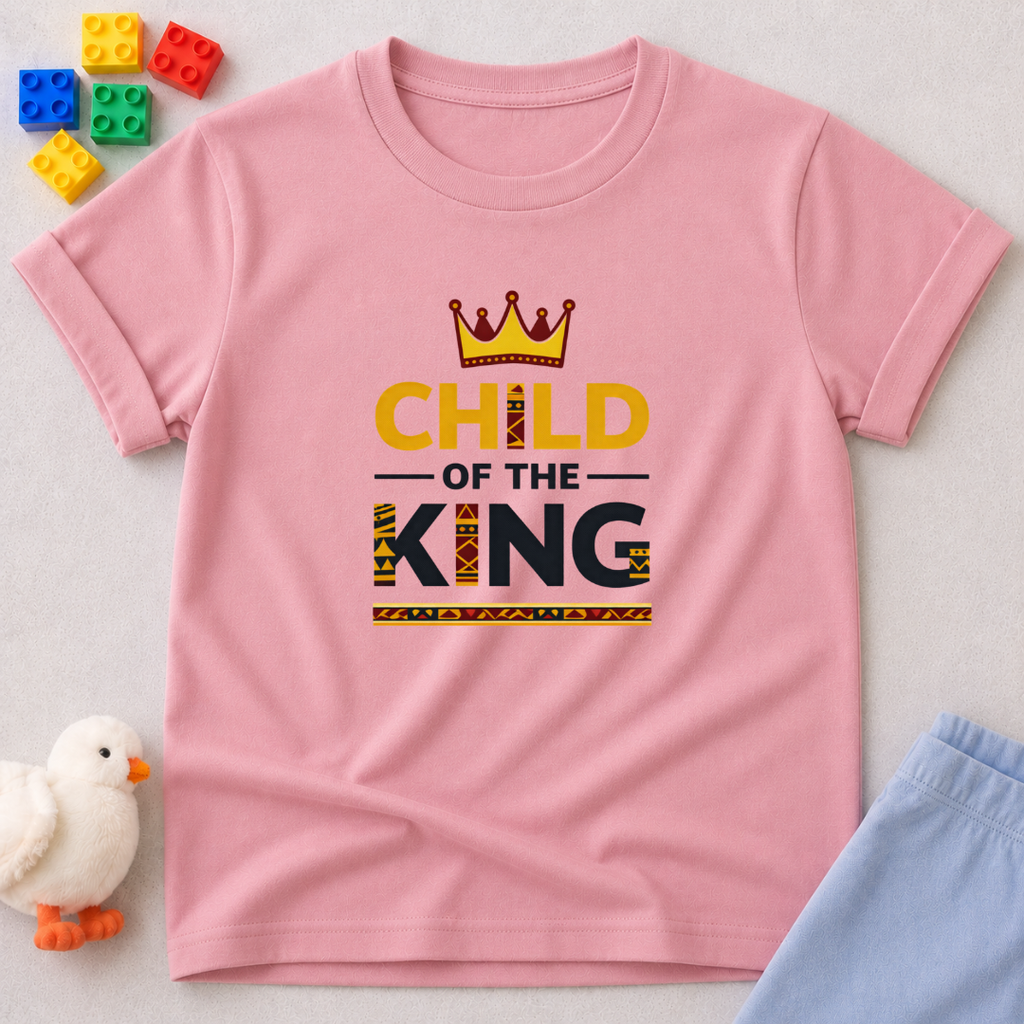Child of the King Classic Shirt Christian kids shirt in Pink featuring crown artwork and faith-inspired typography