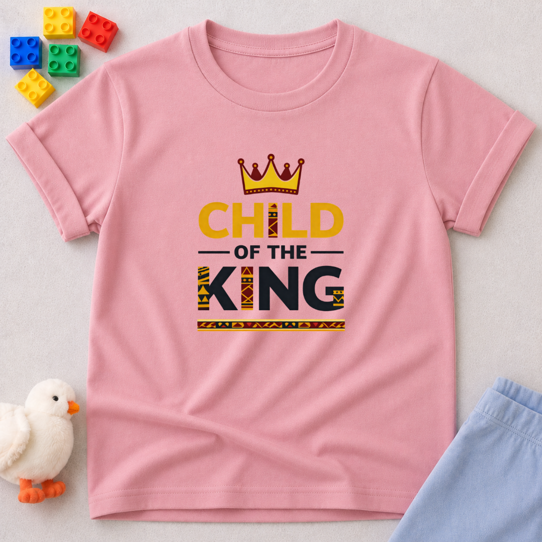 Child of the King Classic Shirt Christian kids shirt in Pink featuring crown artwork and faith-inspired typography