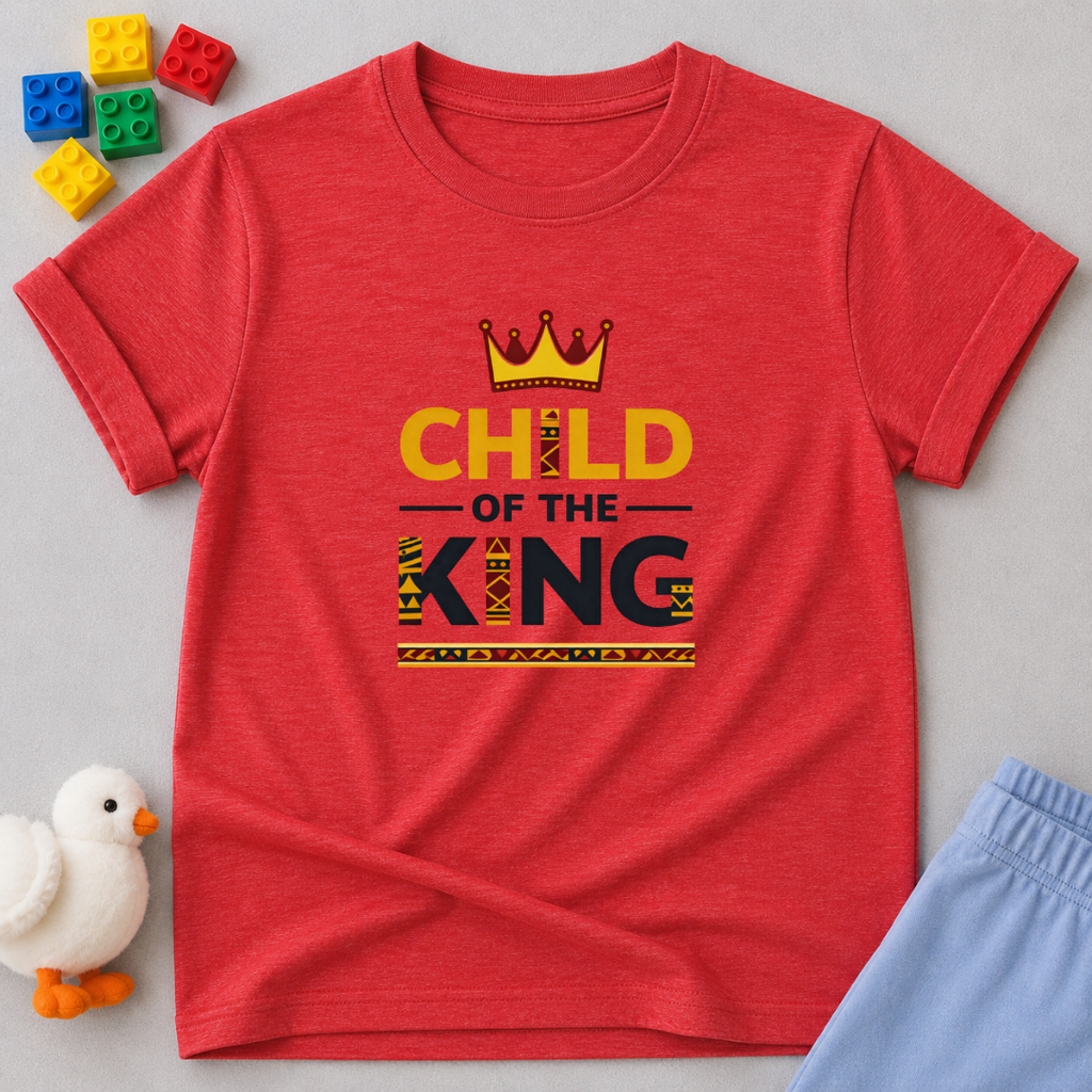 Child of the King Classic Shirt Christian kids shirt in Red featuring crown artwork and faith-inspired typography