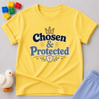 Chosen and Protected Child Shirt Christian kids shirt in yellow featuring a faith-based affirmation design
