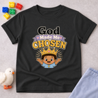 Chosen Crown Faith Shirt Christian kids shirt in black featuring a crown and chosen by God message
