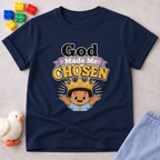 Chosen Crown Faith Shirt Christian kids shirt in navy featuring a crown and chosen by God message
