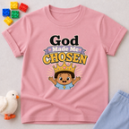 Chosen Crown Faith Shirt Christian kids shirt in pink featuring a crown and chosen by God message
