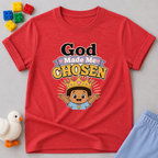 Chosen Crown Faith Shirt Christian kids shirt in red featuring a crown and chosen by God message
