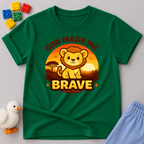 Courageous Lion Cub Faith Christian kids shirt in Green featuring a lion cub and brave faith-inspired design