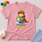 Courageous Prayer Princess Christian kids shirt in Pink featuring a young girl prayer warrior character