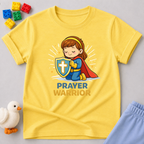 Courageous Prayer Princess Christian kids shirt in Yellow featuring a young girl prayer warrior character