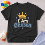 Crowned and Chosen Kids Shirt Christian kids shirt in black featuring a royal crown and faith-inspired chosen message
