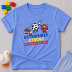 Determined Strong Disciplined Shirt Christian kids shirt in Blue featuring sports-themed character traits design