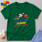 Determined Strong Disciplined Shirt Christian kids shirt in Green featuring sports-themed character traits design