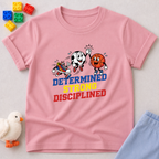 Determined Strong Disciplined Shirt Christian kids shirt in Pink featuring sports-themed character traits design