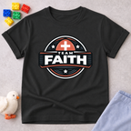 Faith Champions Club Christian kids shirt in Black featuring a team faith badge design
