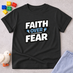 Faith Over Fear Shirt Christian kids shirt in Black featuring bold faith-inspired typography