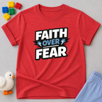 Faith Over Fear Shirt Christian kids shirt in Red featuring bold faith-inspired typography