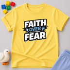 Faith Over Fear Shirt Christian kids shirt in Yellow featuring bold faith-inspired typography
