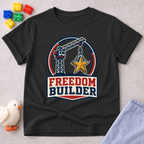 Freedom Builder Crane Shirt Christian kids shirt in black featuring a patriotic construction crane
