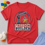 Freedom Builder Crane Shirt Christian kids shirt in red featuring a patriotic construction crane
