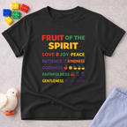 Fruit Of The Spirit Values Christian kids shirt in Black featuring colorful Fruit of the Spirit faith-based artwork