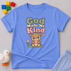 Gentle Bear Kindness Shirt Christian kids shirt in blue featuring a teddy bear and kindness-inspired design
