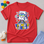 God's Word Is Cool Christian kids shirt in Red featuring a cheerful Bible character and faith-inspired design