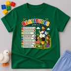 Jesus Beatitudes for Kids Christian kids shirt in green featuring the Beatitudes with colorful Bible illustrations
