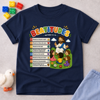 Jesus Beatitudes for Kids Christian kids shirt in navy featuring the Beatitudes with colorful Bible illustrations
