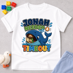 Jonah Needed a Timeout Christian kids shirt in white featuring Jonah and a large whale
