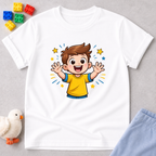 Joy Filled Child Of God Christian kids shirt in White featuring a cheerful child illustration