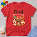 Kind Hearts Animal Friends Shirt Christian kids shirt in red featuring cute animal friends and a kindness message
