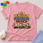 Kingdom Construction Crew Shirt Christian kids shirt in pink featuring a construction crew and kingdom-building theme
