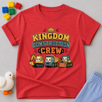 Kingdom Construction Crew Shirt Christian kids shirt in red featuring a construction crew and kingdom-building theme
