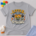 Little but Strong Lion Shirt Christian kids shirt in gray featuring a lion and strength-inspired faith design
