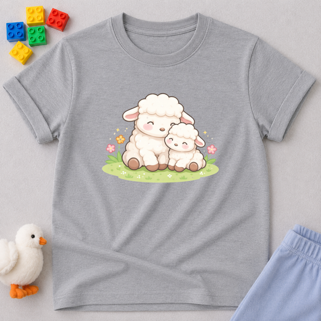 Little Lamb of God Shirt Christian kids shirt in Gray featuring an adorable lamb and faith-inspired design